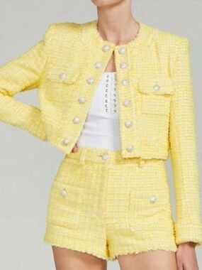 GENERATION LOVE Diaz Tweed Suit L: Blazer  & Shorts Set in Yellow/White